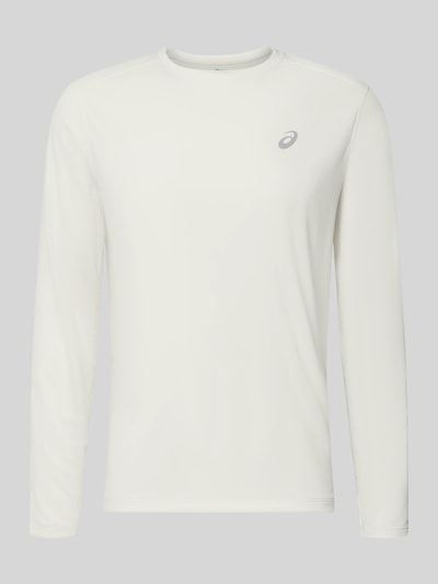 Produktfoto, Regular Fit Langarmshirt mit Logo-Print von ASICS, cremeweiß, Rundhalsausschnitt, glatte Struktur, Rückenlänge 72 cm bei Größe M