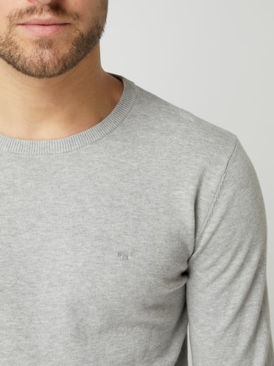 Tom Tailor Gebreide pullover met logostitching Lichtgrijs gemêleerd - 3