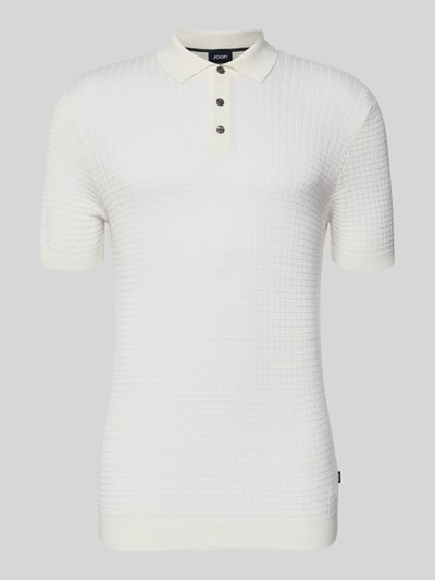 Produktfoto, Slim Fit Poloshirt in Strick-Optik Modell 'Vanceo' von JOOP! Collection, Reine Baumwolle, Weiß, strukturierte Oberfläche, Kurzärmelig