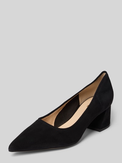 Productfoto, Pumps aus Leder mit Blockabsatz van Högl, zwart echt leer, spitse neus, blokhak, hakhoogte 5 cm, schachthoogte 7 cm, schachtwijdte 20 cm