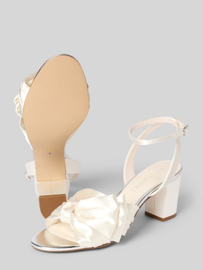 Produktfoto, Sandalette mit Schleifen-Applikation Modell 'Arabella Mid' von Rainbow Club aus Satin mit Riemen, Dornschließe und Blockabsatz 8 cm