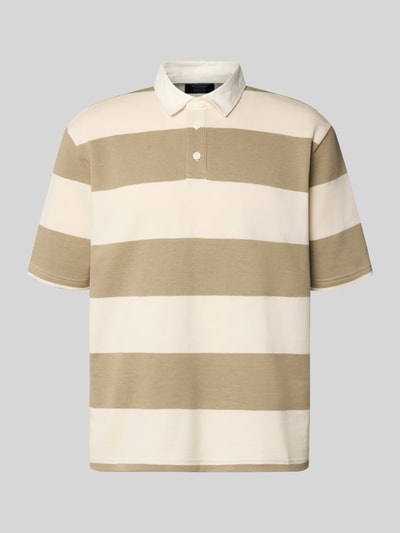 Produktfoto, Relaxed Fit Poloshirt im Allover-Look von MCNEAL aus einem Baumwoll-Mix mit breiten Beige- und Cremestreifen, Knopfleiste
