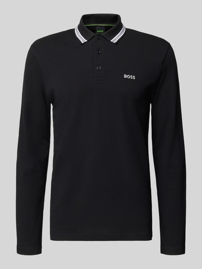 Produktfoto, Regular Fit Koszulka polo z czystej bawełny Model 'PLISY' od BOSS Green, efekt: jednolity kolor, wykończenie pika, długi rękaw, wyhaftowane logo, kołnierzyk polo, dekolt henley, zapięcie na guziki