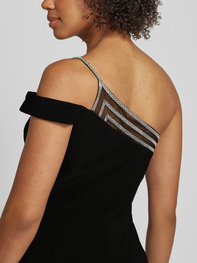 Luxuar One shoulder-avondjurk met pijpsplit Zwart - 3