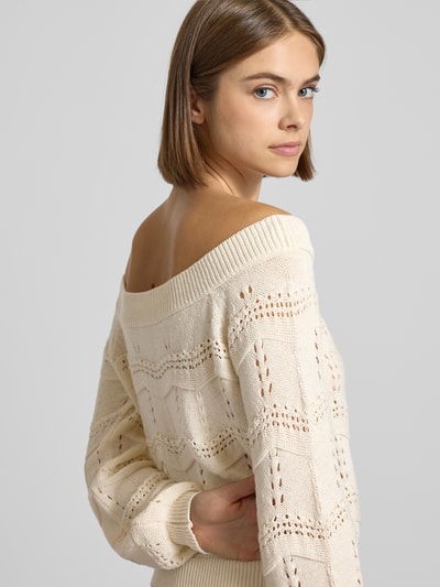 Only Sweter krótki z dzianiny z mieszanki bawełny model ‘VILDA LIFE’ Beżowy 3