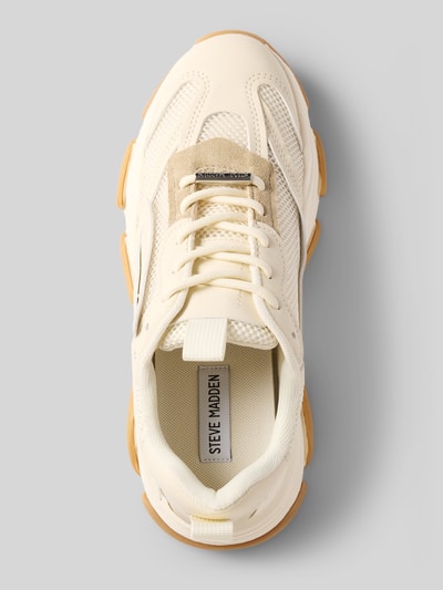 Produktfoto, Sneaker mit Label-Details Modell 'Possession' von Steve Madden, kremowy, zaokrąglony nosek, powlekana skóra, sznurowanie, wyraźne faktury, podeszwa z bieżnikiem, wysokość obcasa w rozmiarze 40: 5 cm, wysokość cholewki w rozmiarze 40: 7 cm, szerokość w rozmiarze 40: 7 cm