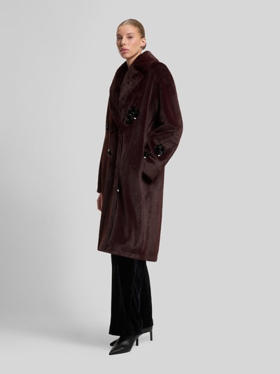 HUGO oversized lange jas van polyester in imitatiebontlook met paillettendetails Bordeaux - 4