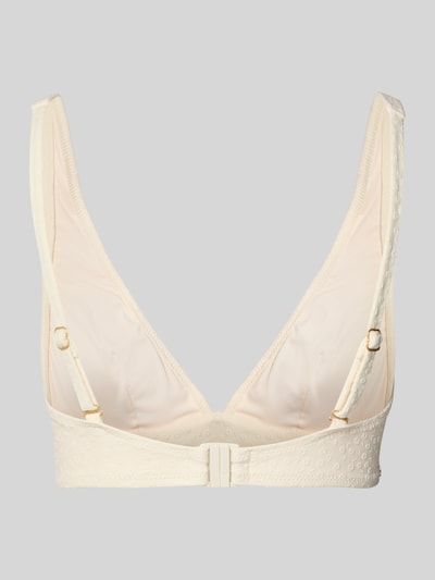Produktfoto, cremefarbenes Bikini-Oberteil mit V-Ausschnitt, Modell 'Simoa Longline' von Barts im Material-Mix mit Stretch-Anteil, Hakenverschluss und verstellbaren Trägern.
