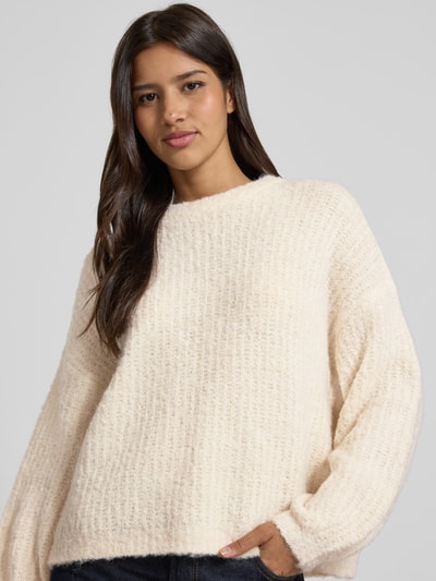Vero Moda Relaxed Fit Strickpullover mit Woll-Anteil Modell 'CARMEN' Ecru 3