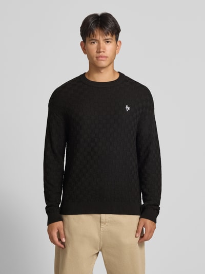 REVIEW Regular Fit Strickpullover aus reiner Baumwolle mit Label-Detail Black 4