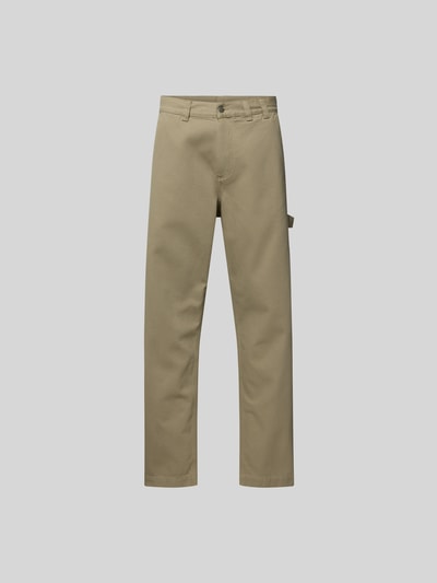 Produktfoto, Straight Fit Jeans mit Gesäßtaschen von Forét aus Reine Baumwolle in Beige mit Eingrifftaschen und Knopf-Reißverschluss.