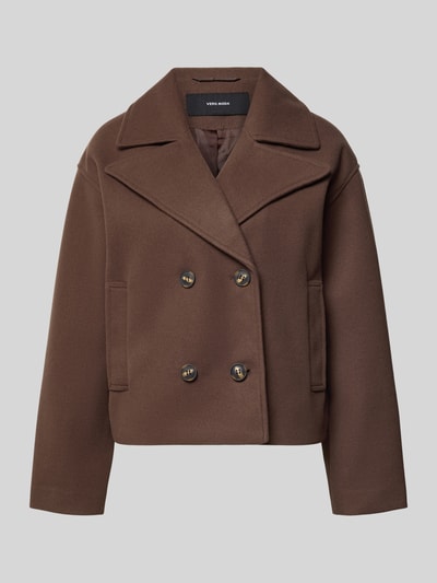Produktfoto, brauner Trenchcoat mit doppelreihiger Knopfleiste von VERO MODA, unifarben, Reverskragen, seitliche Eingrifftaschen, glatte Textur