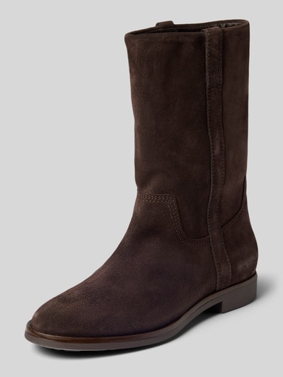 Produktfoto, ciemnobrązowe kozaki ze skóry bydlęcej model 'Wendy 1' od Marc O'Polo, tekstura zamszu, damskie kozaki / boots
