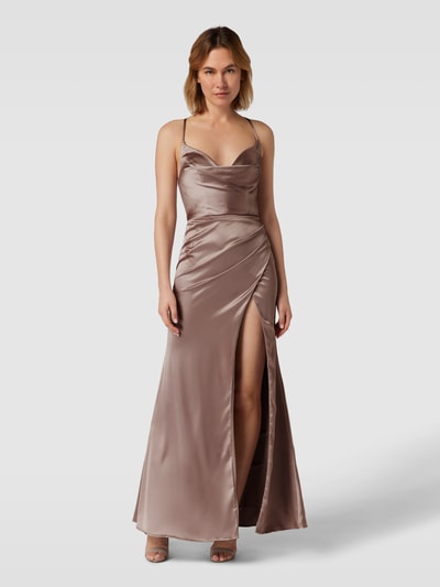 Luxuar Abendkleid mit Wasserfall-Ausschnitt Sand 1