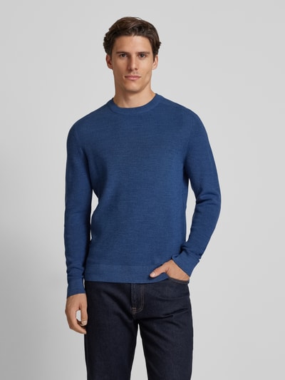 Brax Gebreide pullover met labeldetail, model 'ROY' Blauw - 4