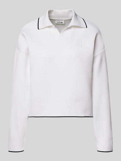 Produktfoto, Regular Fit Sweatshirt mit Kontraststreifen von Lacoste Sport in Weiß, unifarbene Optik, Polokragen, V-Ausschnitt, langarm, Rippbündchen.