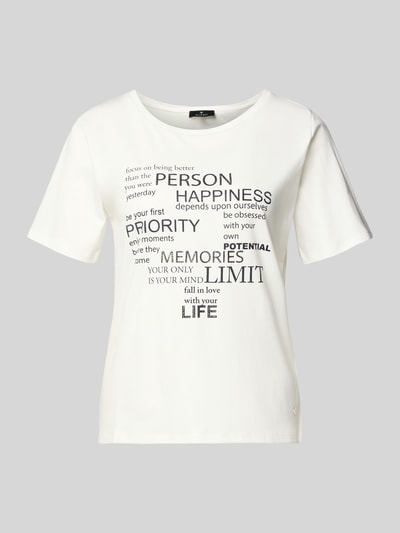 Produktfoto, T-Shirt mit Statement-Print und Ziersteinbesatz von monari in Weiß, reine Baumwolle, Regular Fit, Rundhalsausschnitt, glatte Textur