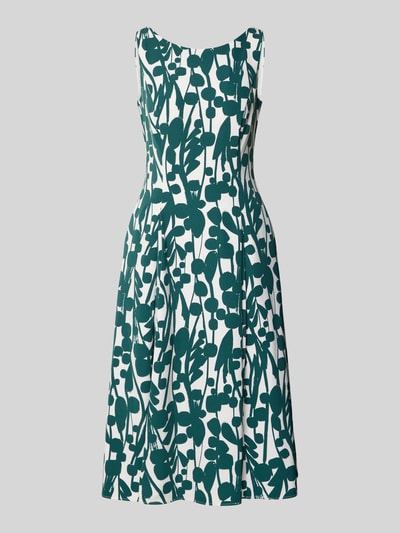 Produktfoto, Knielanges Cocktailkleid mit Nahtreißverschluss von Vera Mont, weiß-grün, Elastischer-Material-Mix, Gelegte Falten, Eng anliegende Passform, Asymmetrischer-Look, V-Ausschnitt, Kurzärmelig, Knielänge, Damen, Größe 36: Rückenlänge 99 cm, Brustweite 43 cm