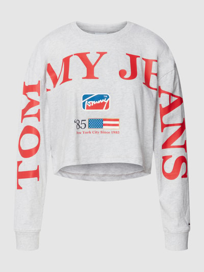 Tommy Jeans Cropped Longsleeve mit Label-Print Hellgrau Melange 2