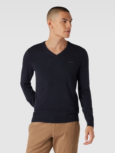 Gant Strickpullover aus Lammwoll-Mix mit V-Ausschnitt Marine Melange 4