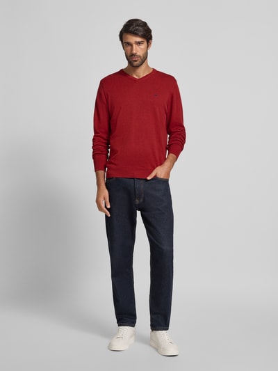 Fynch-Hatton Sweter z dzianiny z detalem z logo Ciemnoczerwony 1