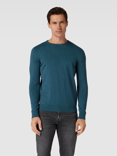 Tom Tailor Strickpullover mit Label-Stitching Modell 'BASIC' Petrol 4