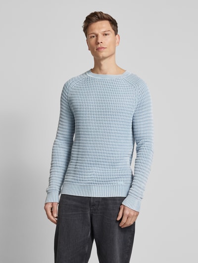 HUGO Strickpullover mit gerippten Abschlüssen Modell 'Sardello' Hellblau 4