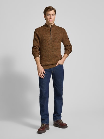 camel active Slim Fit Troyer mit Reißverschluss Modell 'Mouline' Orange 1