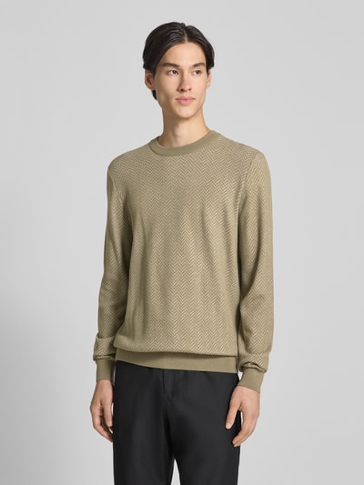 BOSS Sweter o kroju regular fit z mieszanki żywej wiskozy model ‘HABITO’ Błotnisty 4