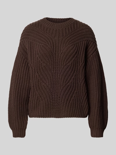 Produktfoto, Relaxed Fit Strickpullover aus Baumwoll-Mix von Apricot in Dunkelbraun, Rundhalsausschnitt, grober Rippstrick, Damen Strickpullover