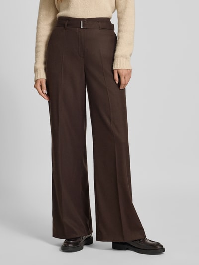 Raffaello Rossi Straight fit bandplooibroek met riem Donkerbruin - 4