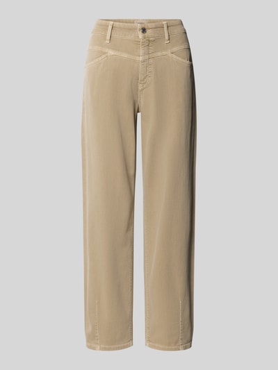 Produktfoto, Loose Fit Jeans mit Eingrifftaschen Modell 'Elin' von Cambio in Beige, elastischer Baumwoll-Mix, verkürzte Passform, sichtbare Nähte
