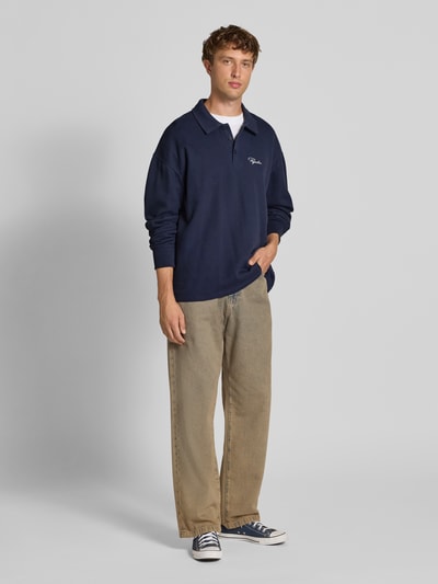 Pegador Longsleeve mit Logo-Stitching und Polokragen Marine 1