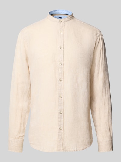 Fynch-Hatton Regular fit linnen overhemd met opstaande kraag Zand - 2