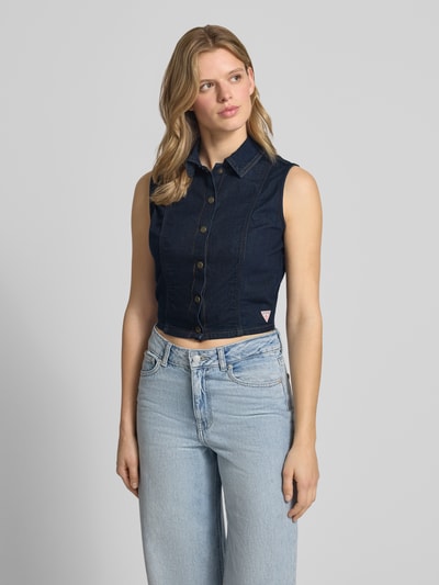 GUESS Jeans Cropped Jeansbluse mit Label-Patch Dunkelblau 4
