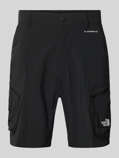 Produktfoto, Shorts mit Cargotaschen und Logo von The North Face in Schwarz, Material-Mix mit Stretch-Anteil, Regular-Fit, Bundweite 42 cm, Innenbeinlänge 19 cm.