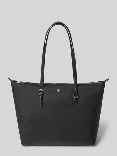 Produktfoto, Tote Bag met labelapplicatie model 'KEATON' van Lauren Ralph Lauren, dames tas in zwart met goudkleurige details, hoofdvak met ritssluiting, draagbanden, breedte 37 cm, lengte 28 cm, diepte 13 cm, schouderbandlengte 54 cm.