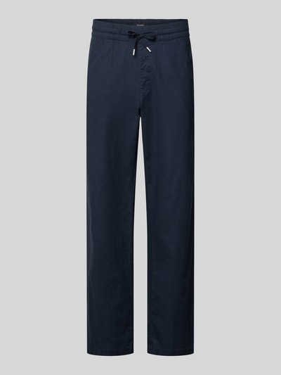 Produktfoto, Regular Fit Hose aus Leinen-Baumwoll-Mix Modell 'barton' von Matinique in Dunkelblau, elastischer Bund, glatte Struktur, Bundweite 42 cm, Innenbeinlänge 81 cm, Herren Hose
