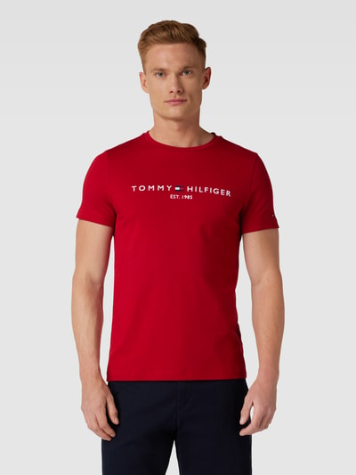 Tommy Hilfiger T-Shirt aus Baumwolle mit Label-Stitching Rot 4