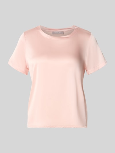 Produktfoto, Blusenshirt aus Satin mit Rundhalsausschnitt von Christian Berg Woman Selection in zartem Rosa, glatte Oberfläche, Regular Fit, Damen Blusenshirt, Rückenlänge 55 cm, Ärmellänge 19 cm