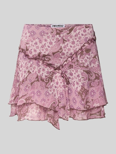 Produktfoto, Minirok met asymmetrische stufen en ruches van review, 100% gerecycled polyester, A-lijn, paisleymotief, bandwijdte maat S 38 cm, totale lengte 38 cm