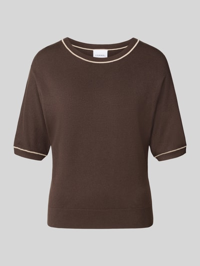 Produktfoto, Regular Fit Pullover aus Viskose-Mix in Tricotlook van comma, dames pullover, bruine tinten, ronde hals, 1/2-mouwen, maat 36 ruglengte 49 cm, mouwlengte 25 cm
