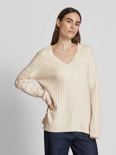 Vila Gebreide pullover met V-hals, model 'MIRAZ' Beige - 4