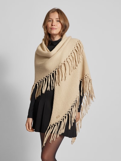 Weekend Max Mara Poncho van scheerwol met franjes, model 'TORNADO' Beige - 4