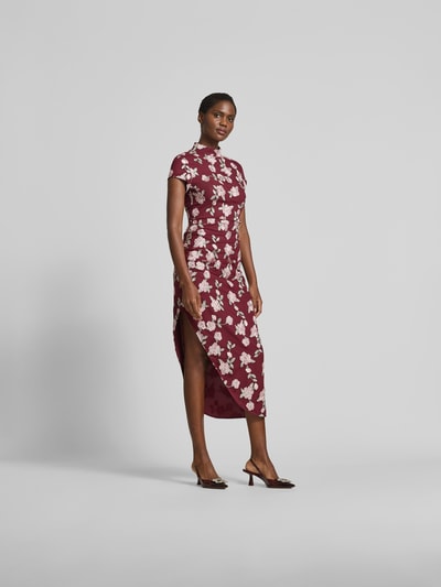 ROTATE Maxikleid mit floralem Allover-Stitching Rot 4