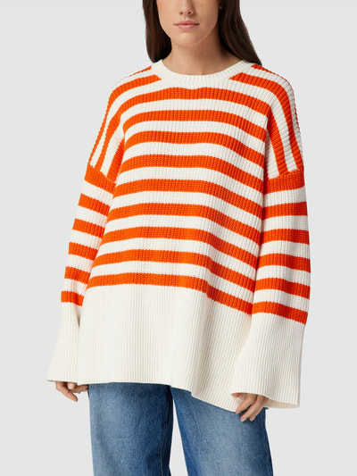 mbyM Gebreide pullover met streepmotief, model 'Rosso' Oranje - 4