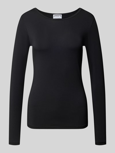 Jake*s Casual Longsleeve mit U-Boot-Ausschnitt Black 1