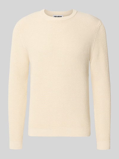 Produktfoto, Regular Fit Strickpullover aus reiner Baumwolle von REVIEW in Beige, strukturierte Oberfläche, gerippte Abschlüsse, Langarm