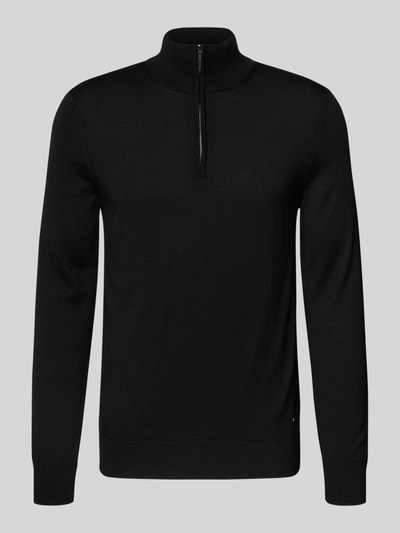 JOOP! Collection Gebreide pullover van scheerwol met opstaande kraag, model 'Dario' Zwart - 2