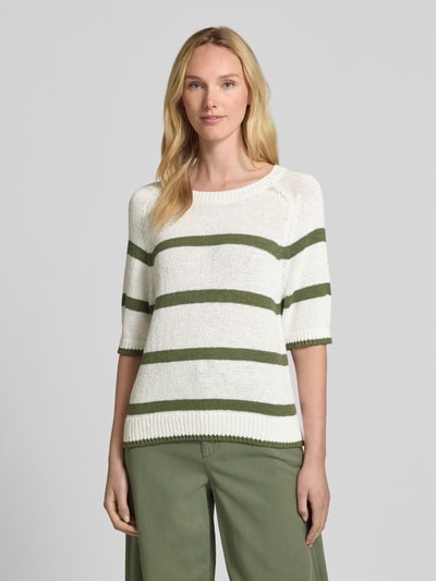 Oui Strickpullover mit gerippten Abschlüssen Khaki 4